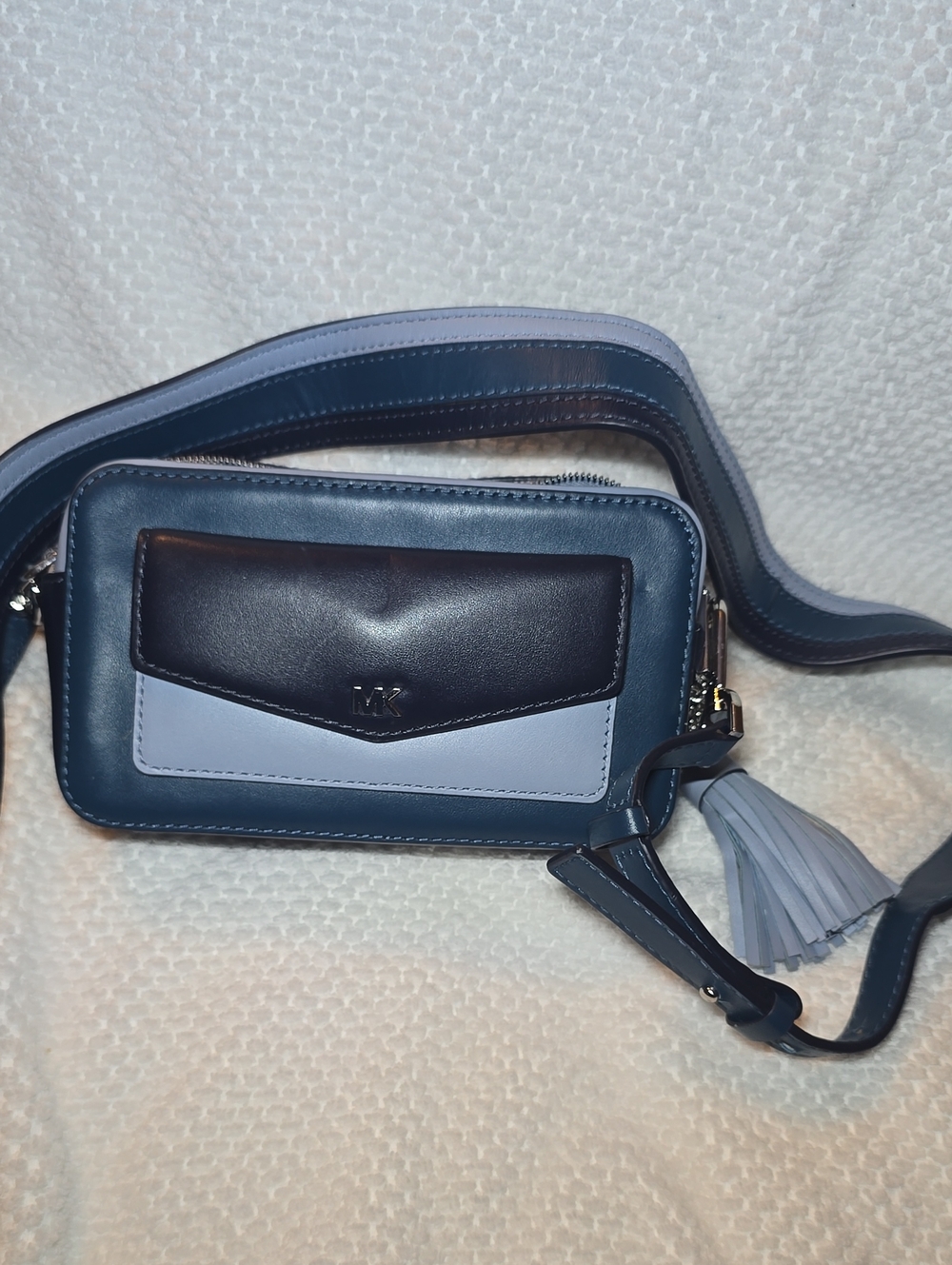 Michael Kors Two-Tone Blue Leather Crossbody with Tassel